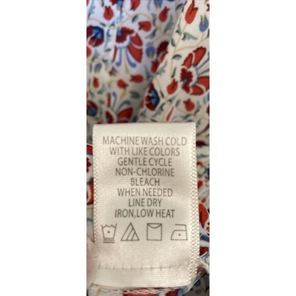 Max Studio Blouse Size 2X Red Blue Floral V Neck Ruffle Peplum Boho Waist Tie - Picture 12 of 16